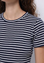 thumb-Afișați detalii pentru Slim Fit Round Neck Striped Tricou Cu Mânecă Scurtă Pentru Femei Bleumarin