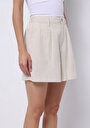 thumb-Afișați detalii pentru Regular Fit Rising Waist Straight Pantaloni Scurți Bej Pentru Femei