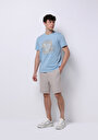 thumb-Afișați detalii pentru Regular Fit Round Neck Drept Bărbați Albastru Tricou Cu Mânecă Scurtă