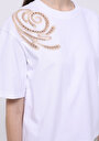 thumb-Afișați detalii pentru Regular Fit Round Neck Brodat Tricou Alb Cu Mânecă Scurtă Pentru Femei