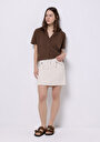 thumb-Afișați detalii pentru Mini Fustă Dreaptă Din Dantelă Bej Pentru Femei