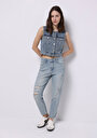 thumb-Afișați detalii pentru Mom Fit Rising Waist Shrinking Leg Blugi İndigo Deschiși Pentru Femei
