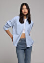 thumb-Afișați detalii pentru Camasa Cu Maneca Lunga De Dama Albastru Boyfriend Fit  Cl1078107