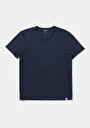 thumb-Afișați detalii pentru Regular Fit V-Neck Drept Bărbați Bleumarin Tricou Cu Mânecă Scurtă