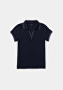thumb-Afișați detalii pentru Tricou Polo Cu Maneca Scurta De Dama Albastru Marin Slim Fit  Cl1079330