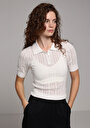 thumb-Afișați detalii pentru Pulover Cu Mâneci Scurte De Dama Ecru Slim Fit  Cl1077499