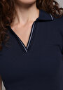 thumb-Afișați detalii pentru Tricou Polo Cu Maneca Scurta De Dama Albastru Marin Slim Fit  Cl1079330